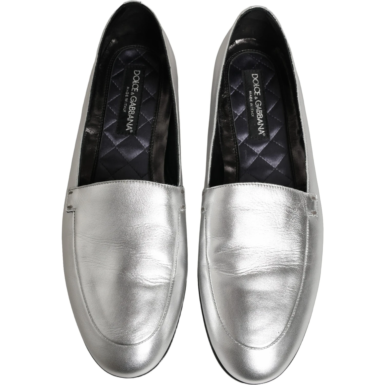 Silver Leather DG Logo Slip On Loafers Shoes