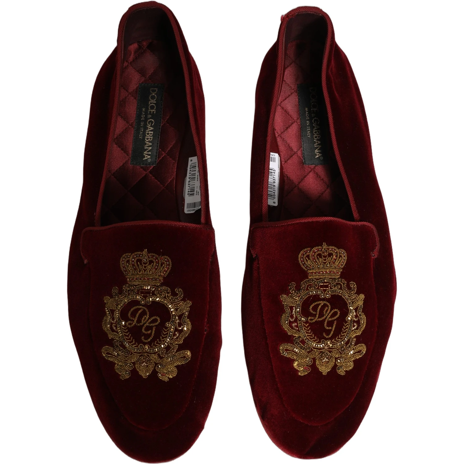 Maroon Velvet Crown Embroidery Loafers Shoes