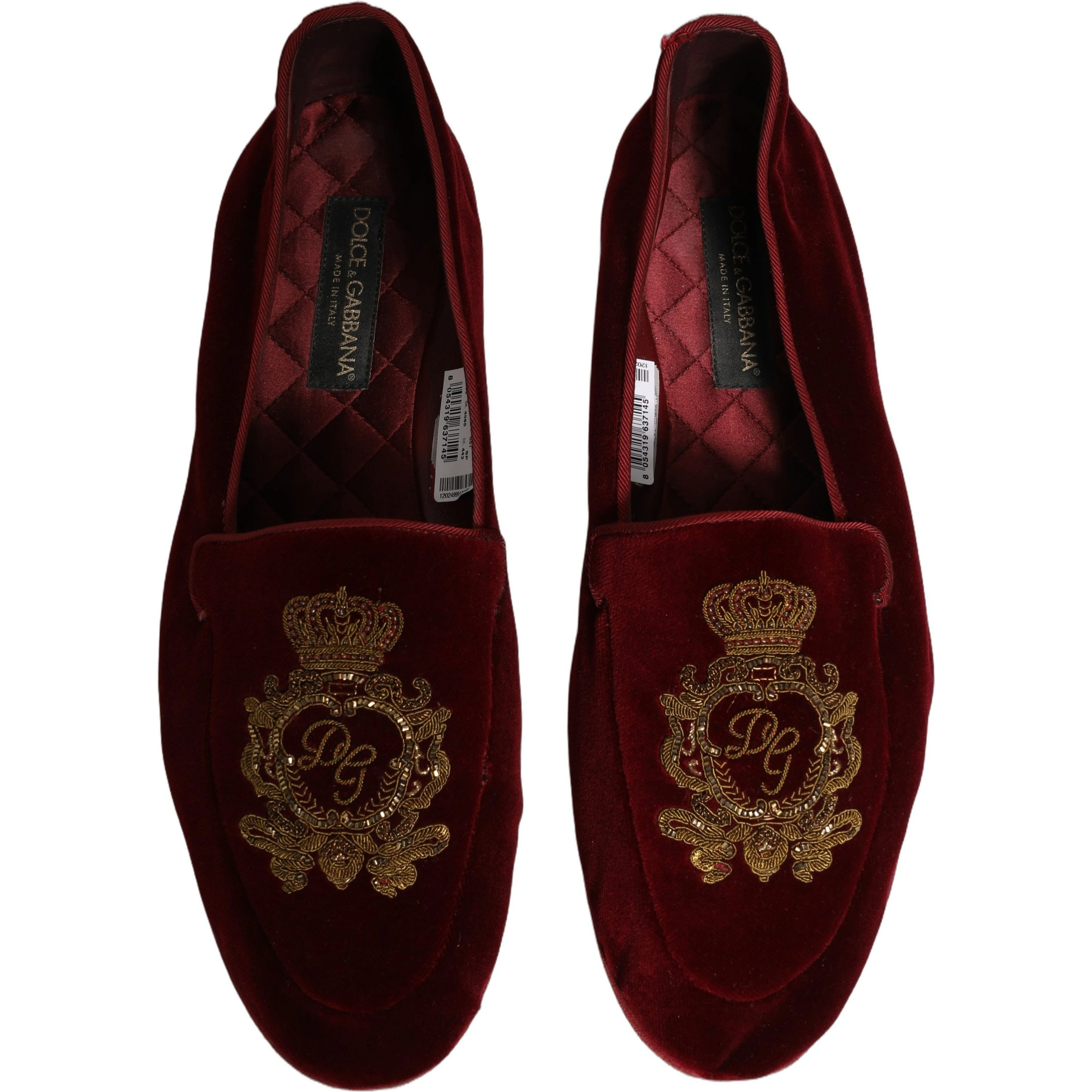 Maroon Velvet Crown Embroidery Loafers Shoes