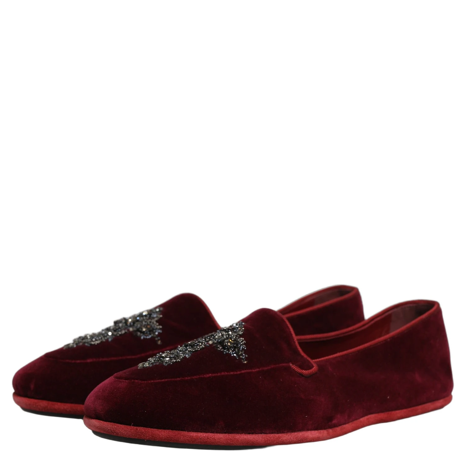 Red Suede Embellished Men Dress Loafers Shoes