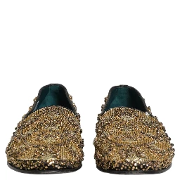 Gold Sequin Embellished Dress Loafers Shoes
