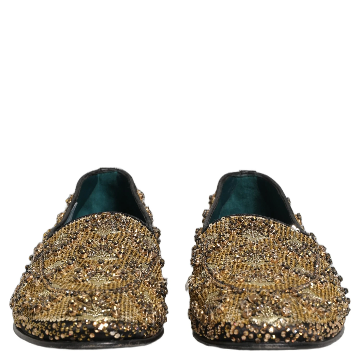 Gold Sequin Embellished Dress Loafers Shoes