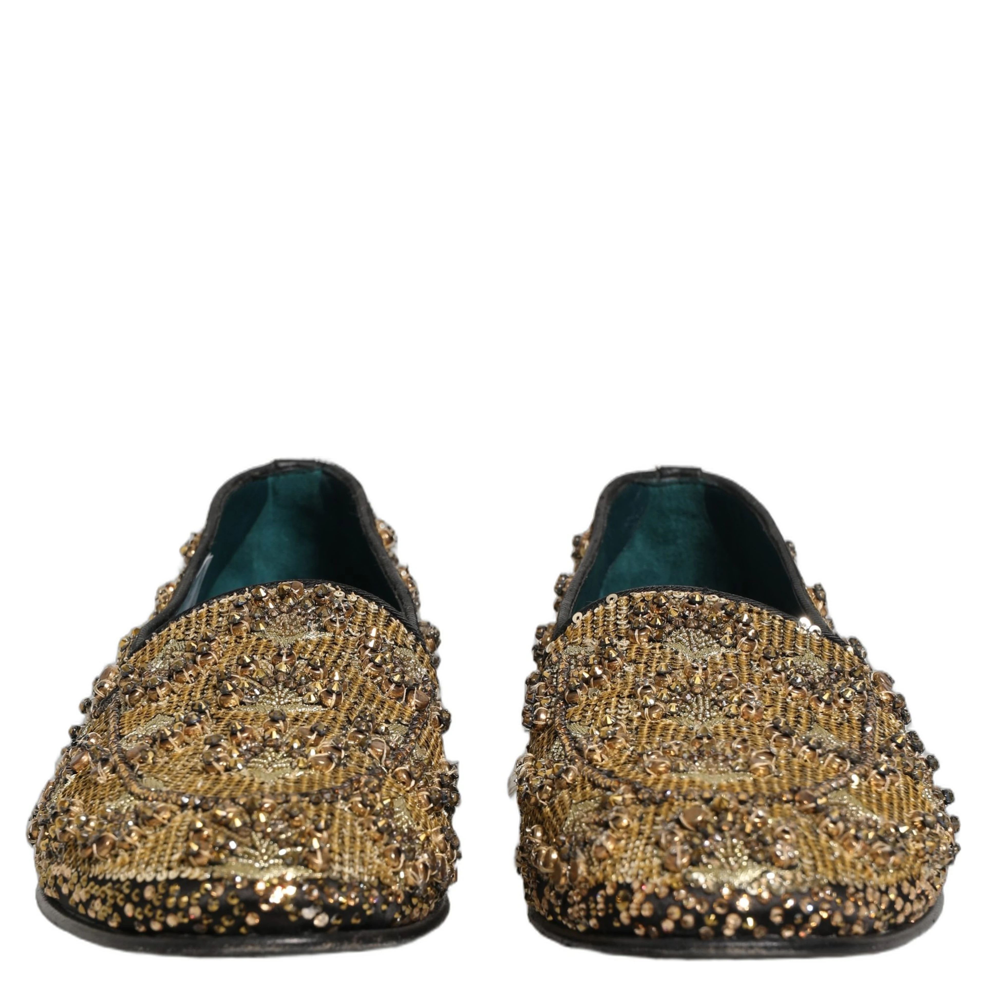 Gold Sequin Embellished Dress Loafers Shoes