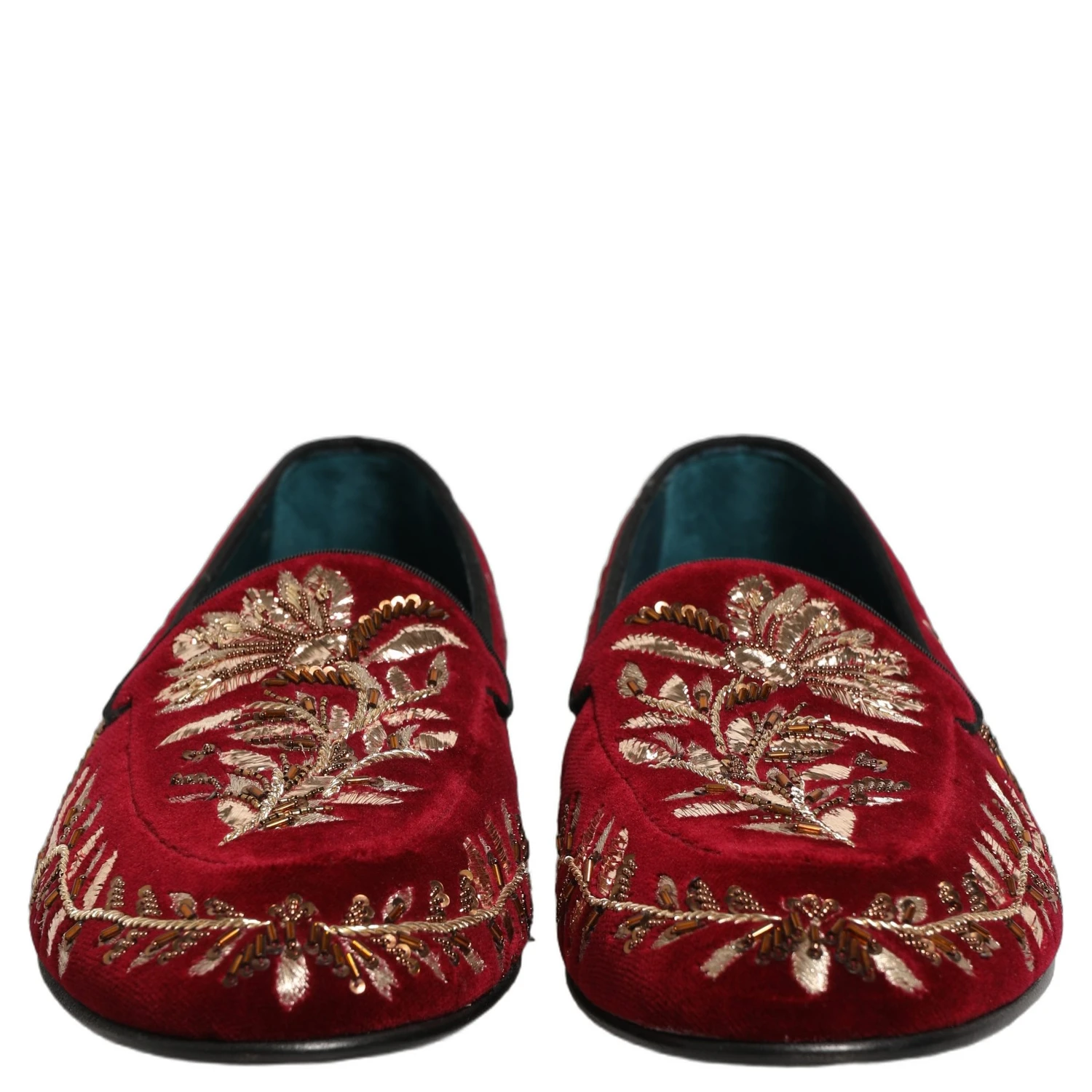 Red Velvet Floral Embroidery Loafers Shoes