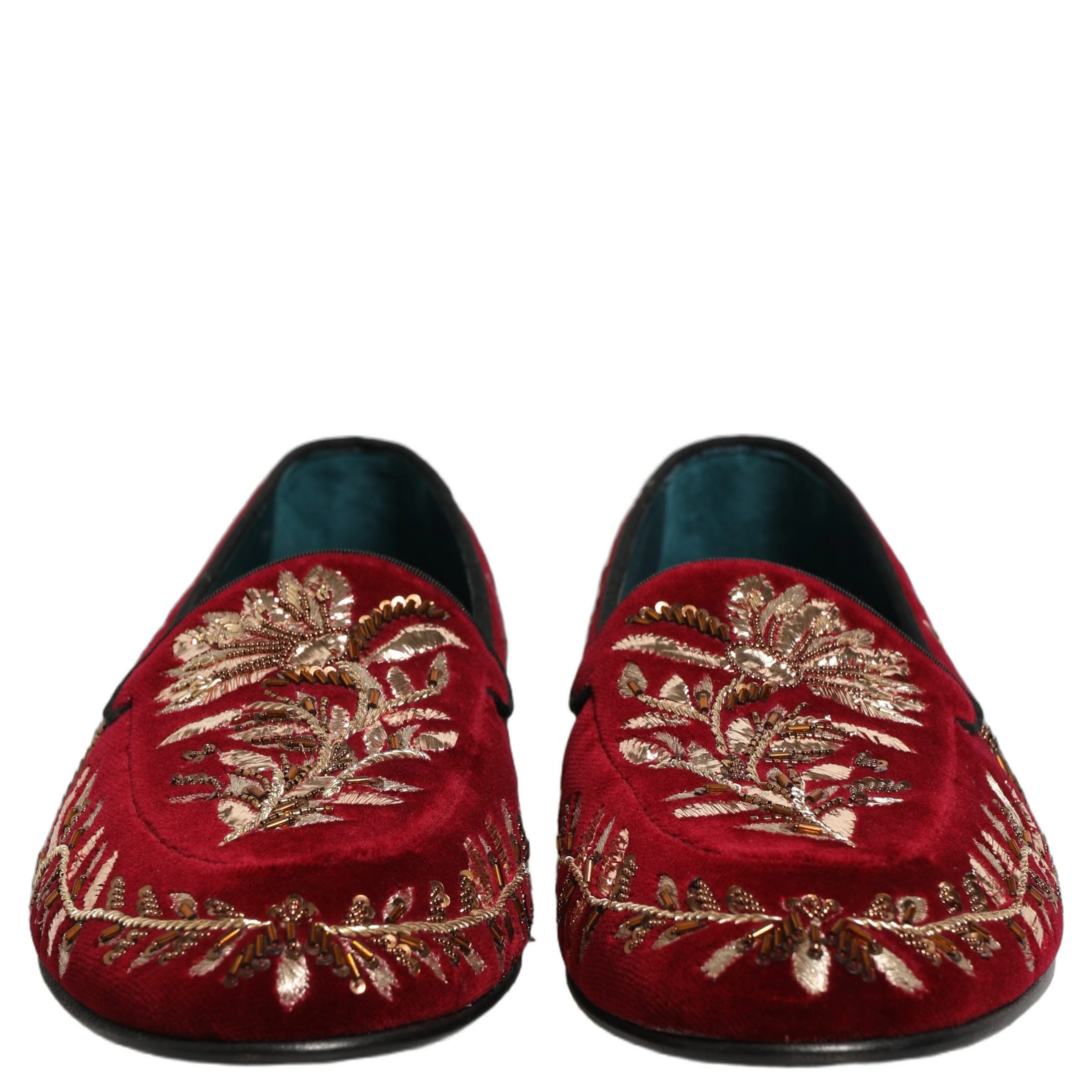 Red Velvet Floral Embroidery Loafers Shoes