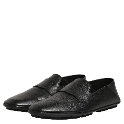 Black Deerskin Leather Driver Loafers Shoes