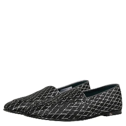 Black Velvet Diamond Stitched Loafers Shoes