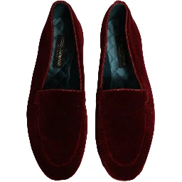 Maroon Velvet Slip On Men Flats Loafers Shoes