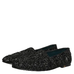 Black Velvet Embroidered Dress Loafers Shoes