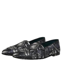 Black Leaf Embroidery Dress Men Loafers Shoes