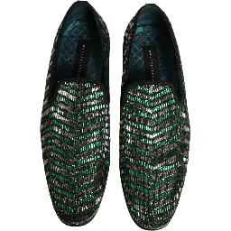 Silver Green Embellished Dress Loafers Shoes