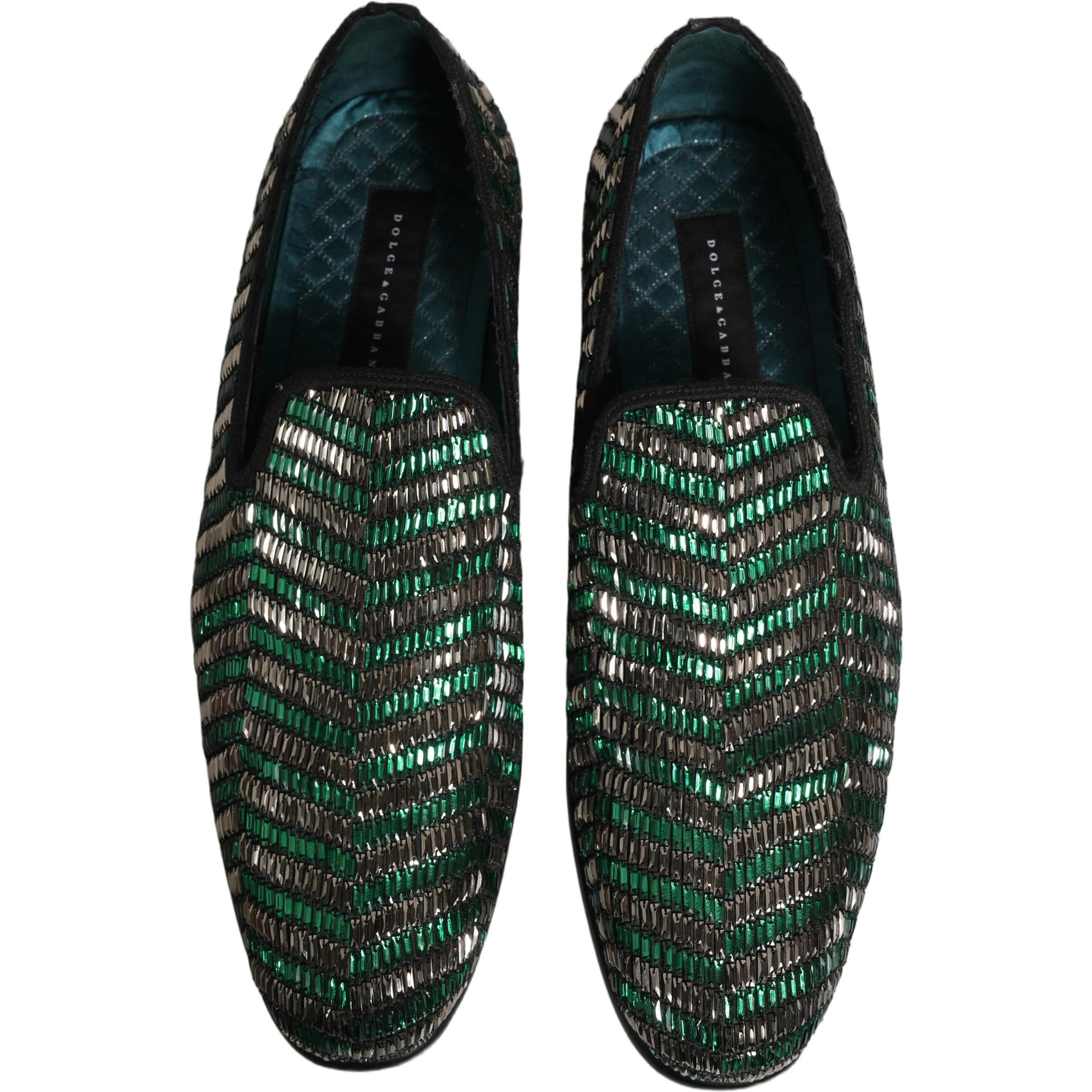 Silver Green Embellished Dress Loafers Shoes