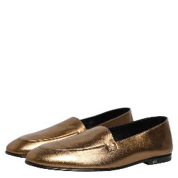 Gold Leather DG Logo Slip On Men Loafers Shoes