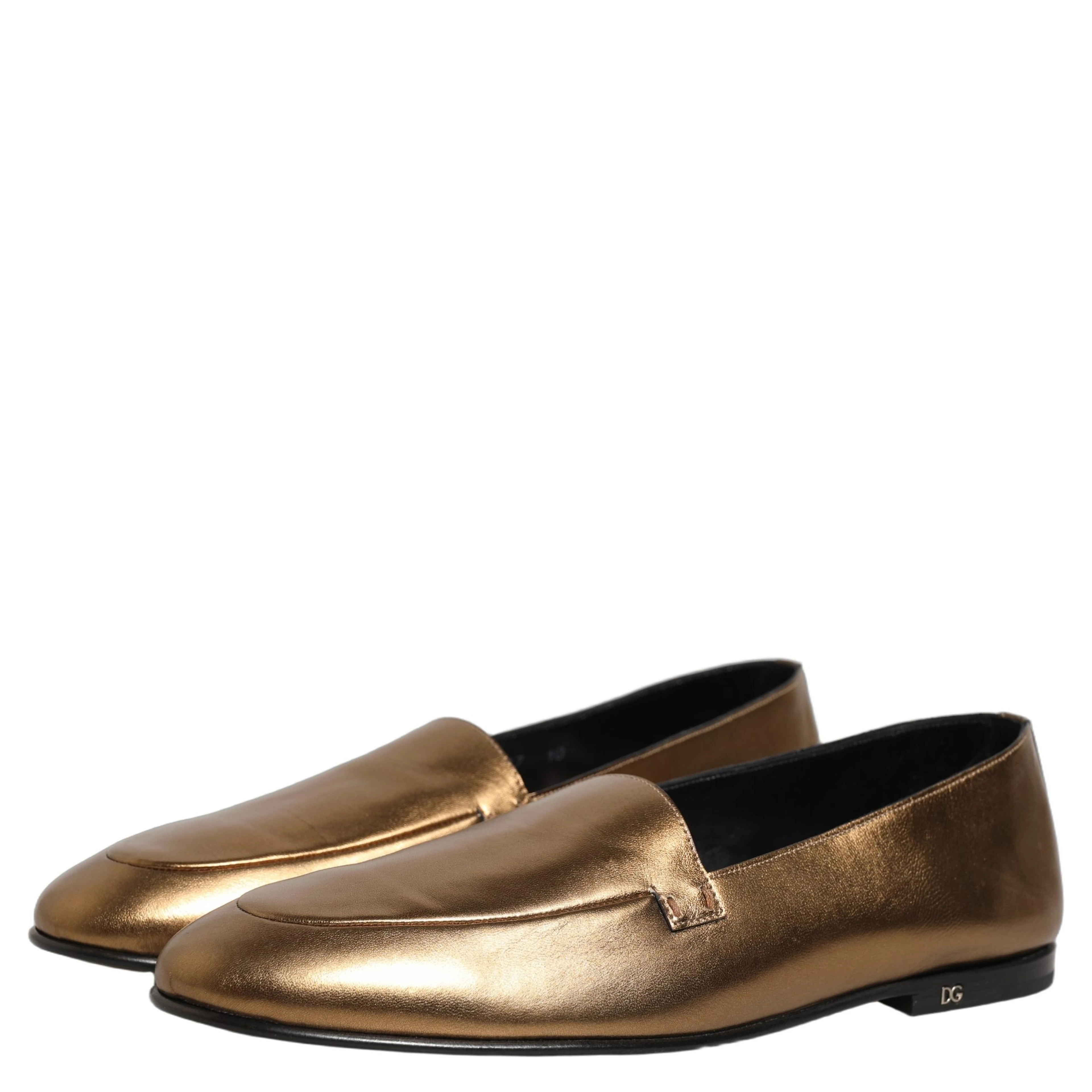 Gold Leather DG Logo Slip On Men Loafers Shoes