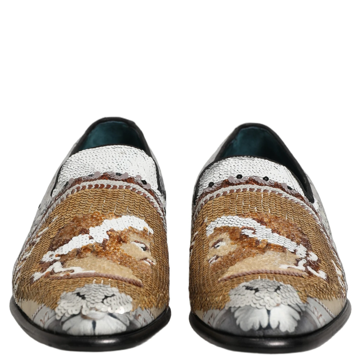 White Gold Sequined Slip On Loafers Shoes