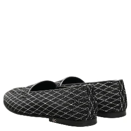 Black Velvet Diamond Stitched Loafers Shoes