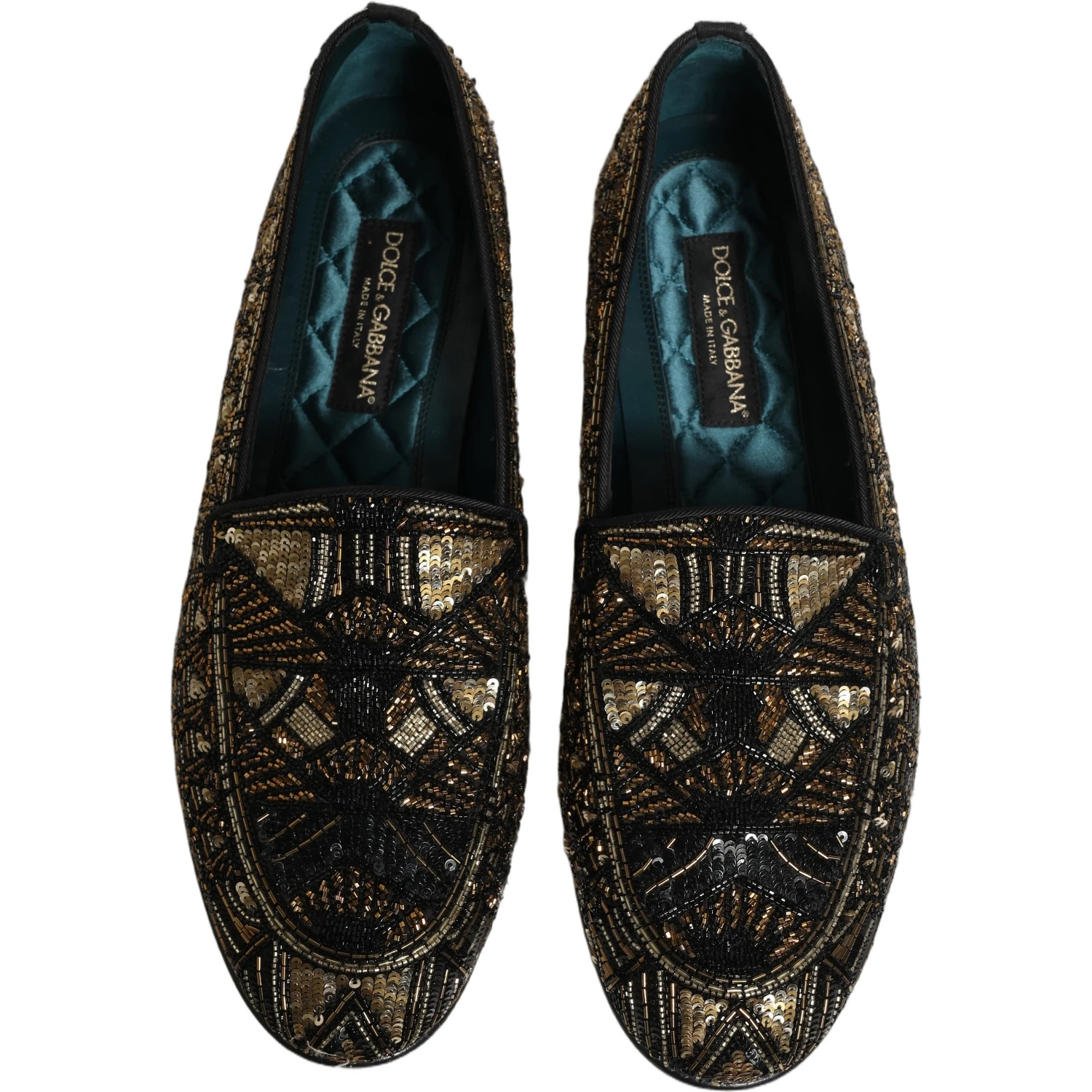 Black Gold Embellished Slip On Loafers Shoes