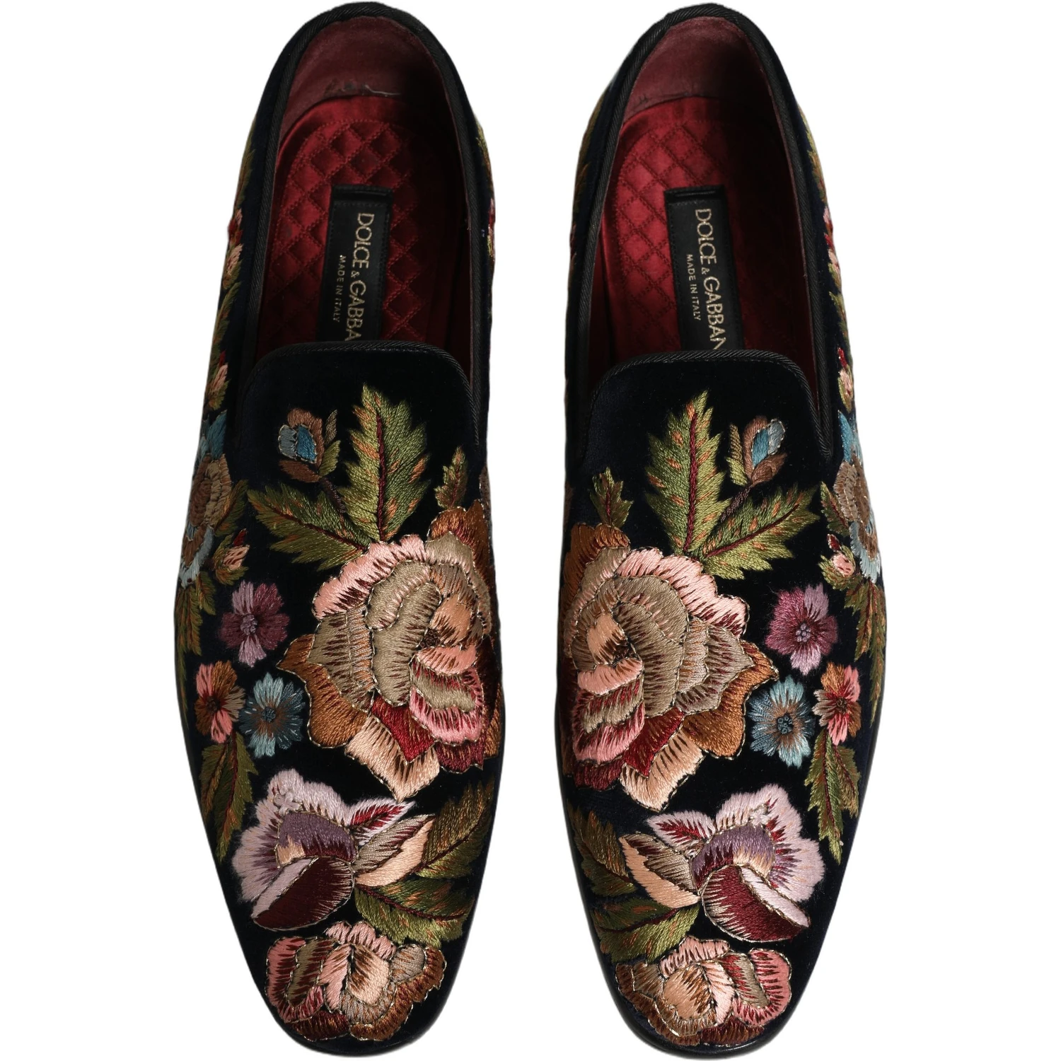 Black Velvet Floral Embroidery Loafers Shoes
