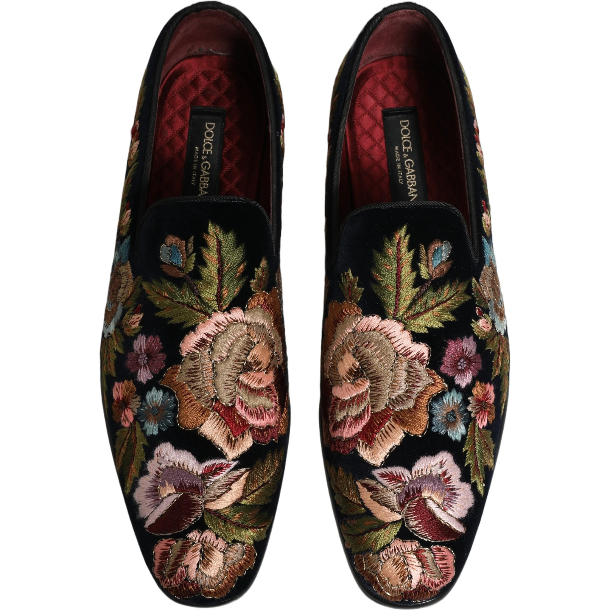 Black Velvet Floral Embroidery Loafers Shoes