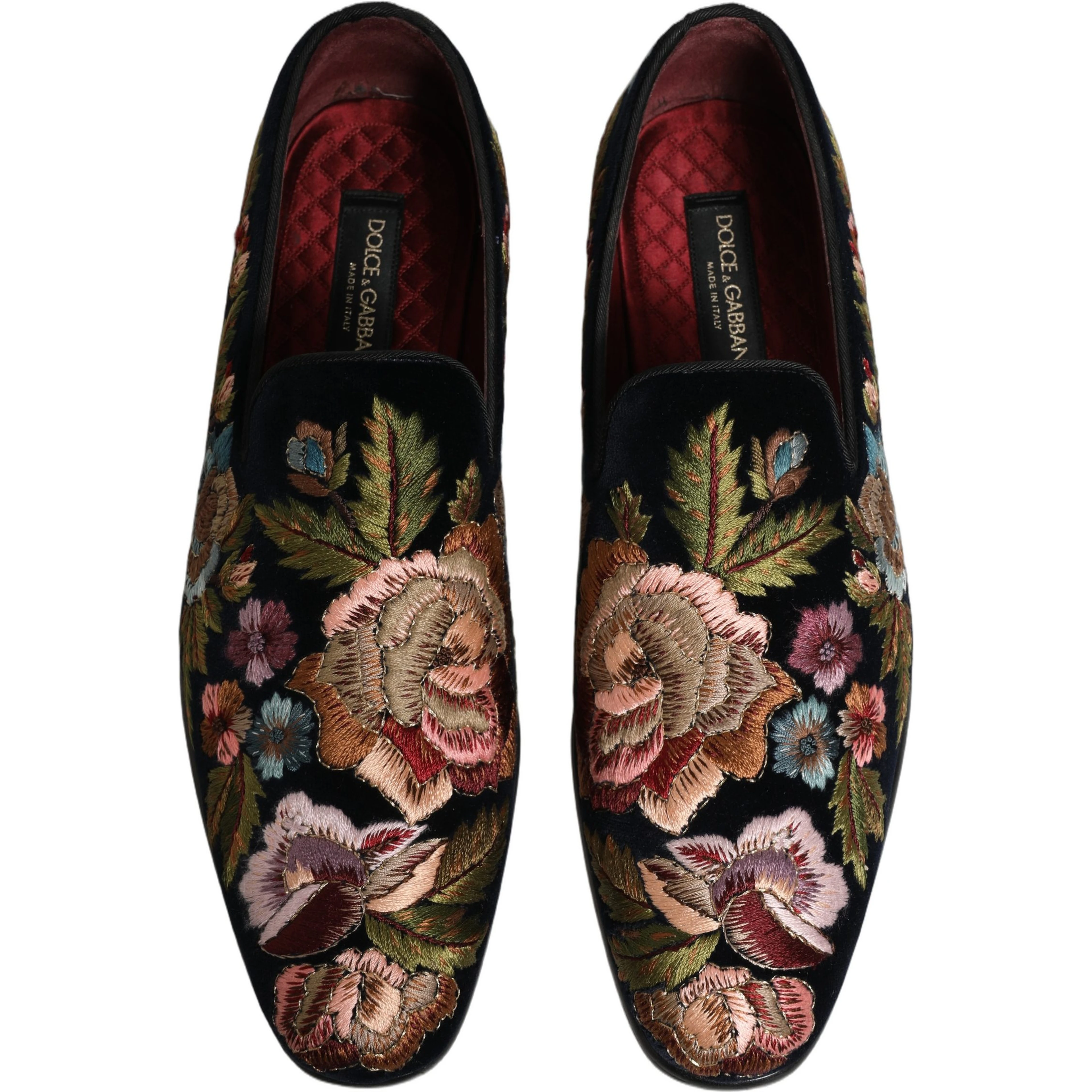 Black Velvet Floral Embroidery Loafers Shoes