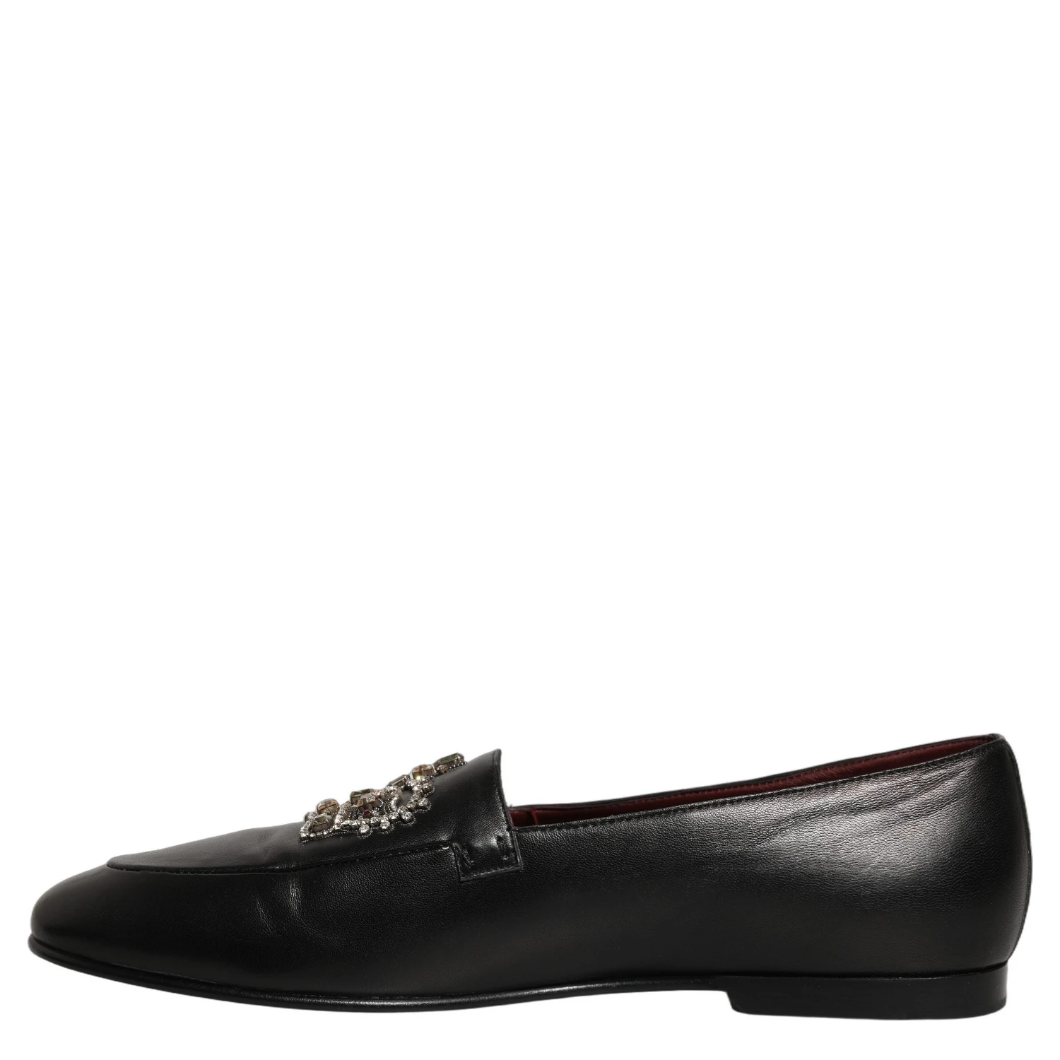 Black Leather Crown Embellished Loafers Shoes