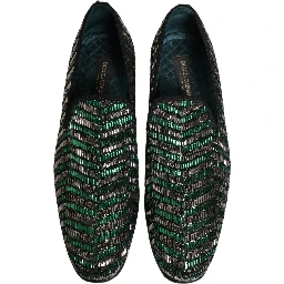 Silver Green Embellished Dress Loafers Shoes