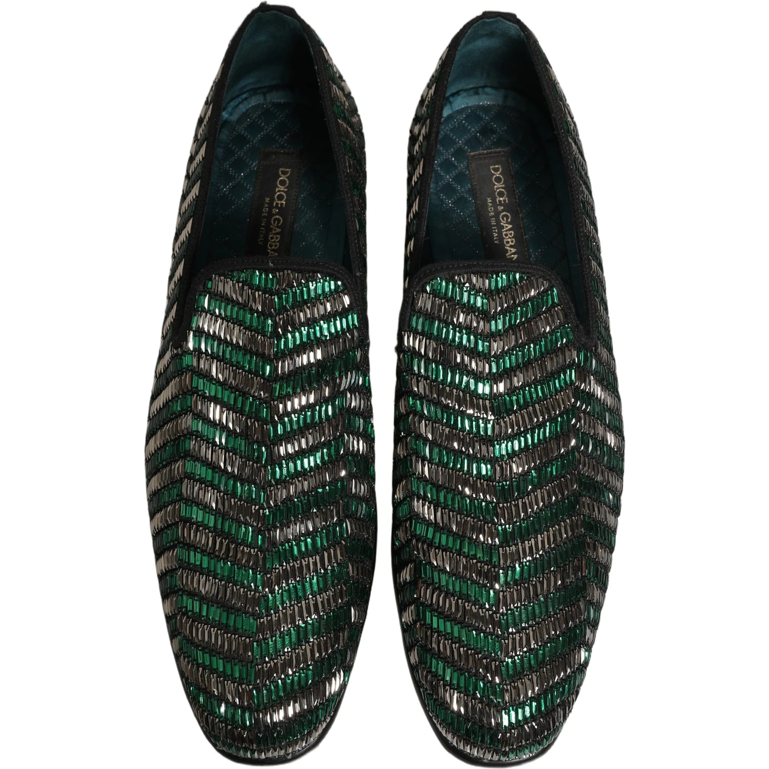 Silver Green Embellished Dress Loafers Shoes