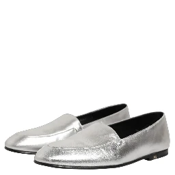 Silver Leather DG Logo Slip On Loafers Shoes