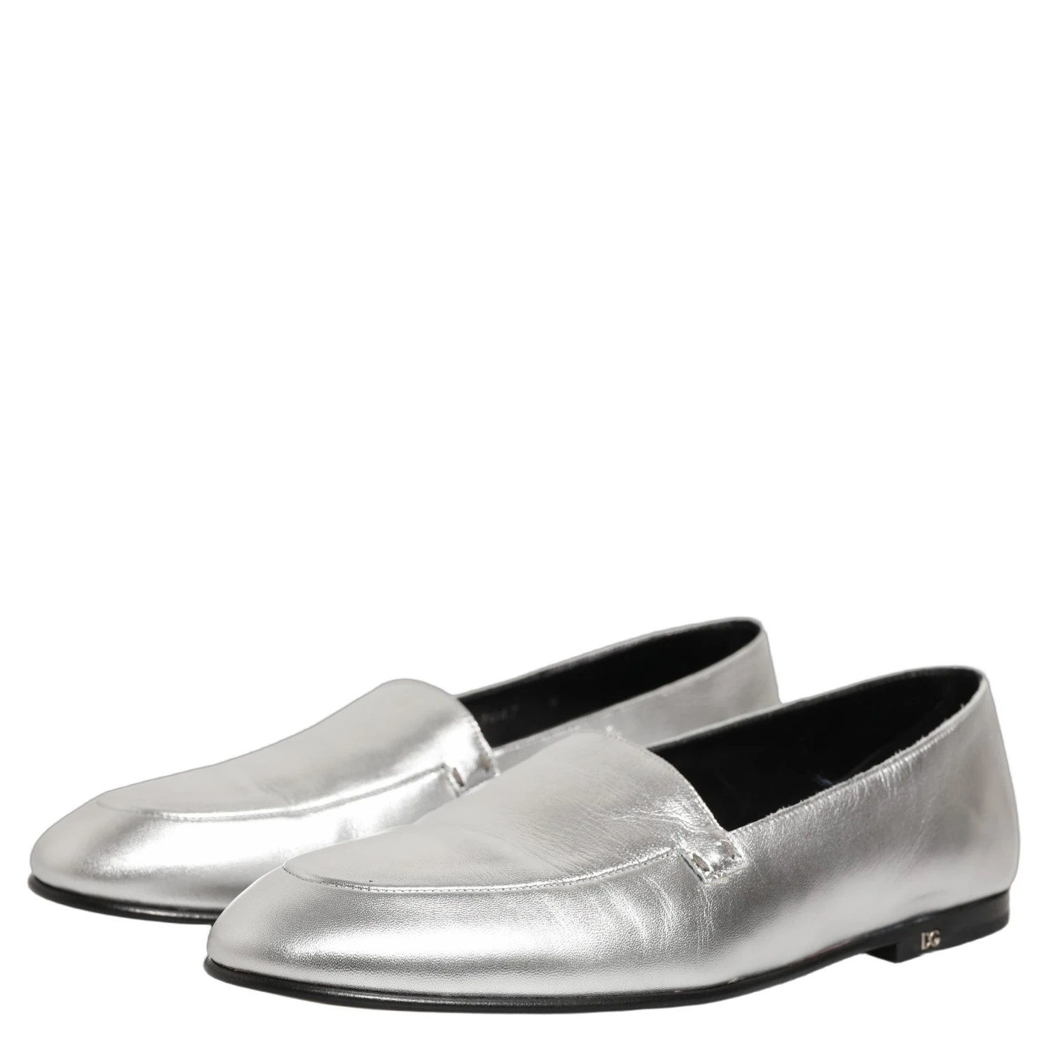 Silver Leather DG Logo Slip On Loafers Shoes