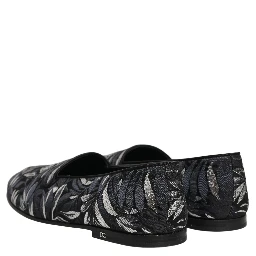 Black Leaf Embroidery Dress Men Loafers Shoes