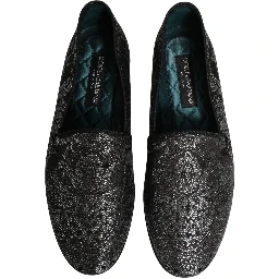 Silver Jacquard Leather Slip On Loafers Shoes