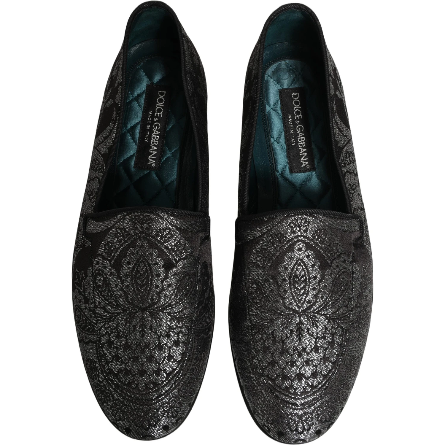 Silver Jacquard Leather Slip On Loafers Shoes