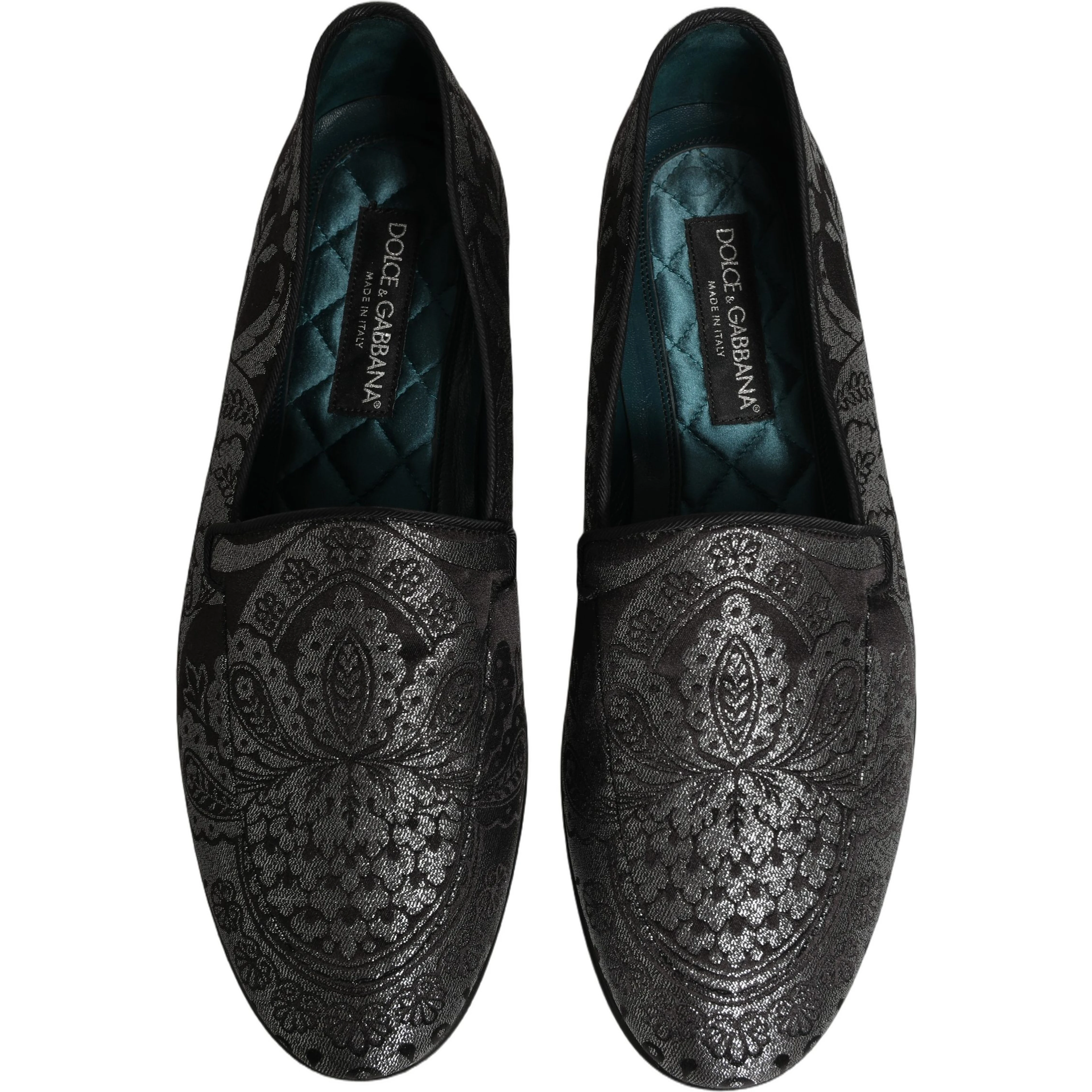 Silver Jacquard Leather Slip On Loafers Shoes