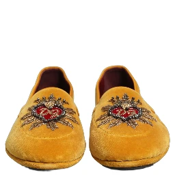 Yellow Velvet DG Heart Loafers Flats Shoes