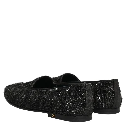Black Velvet Embroidered Dress Loafers Shoes