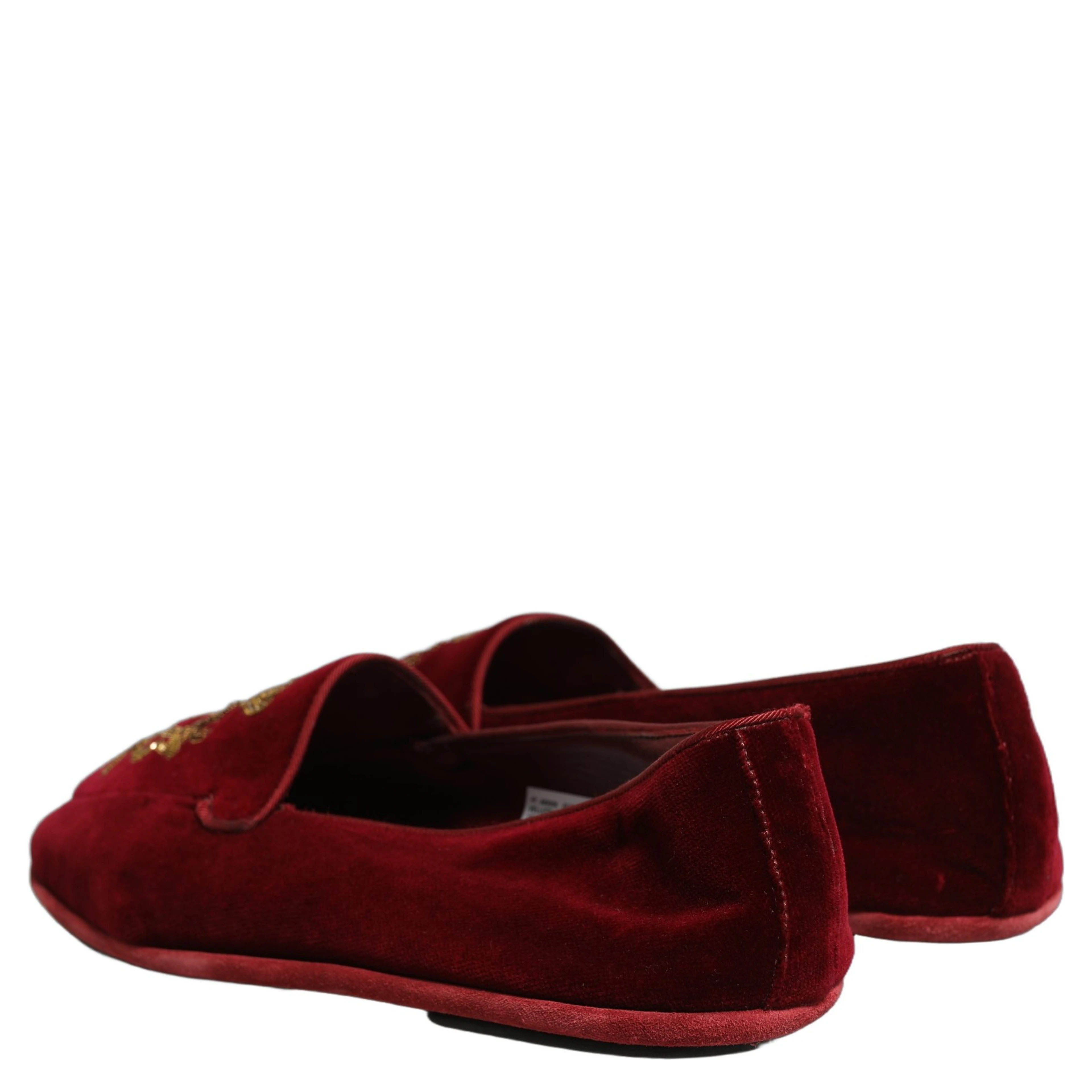 Maroon Velvet Crown Embroidery Loafers Shoes