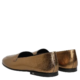 Gold Leather DG Logo Slip On Men Loafers Shoes