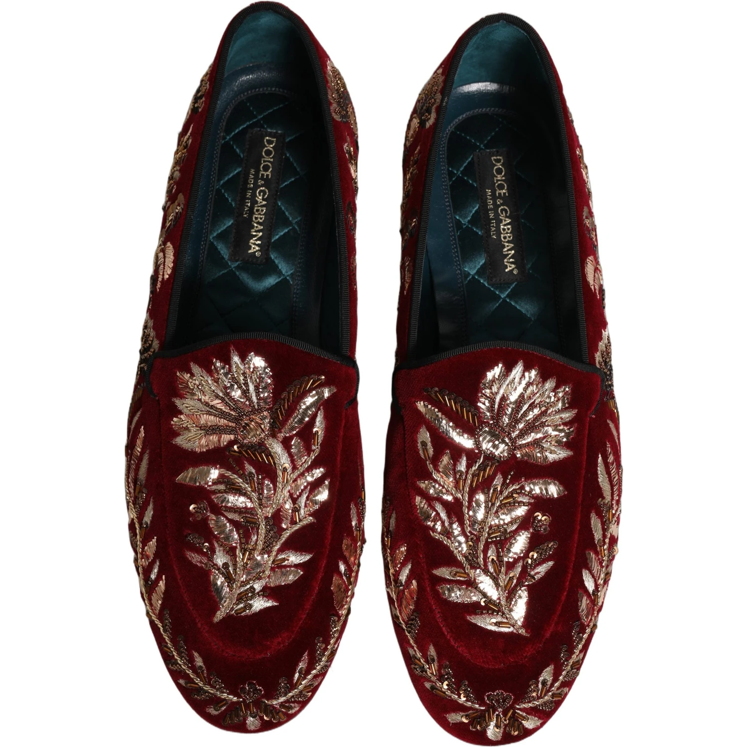 Red Velvet Floral Embroidery Loafers Shoes