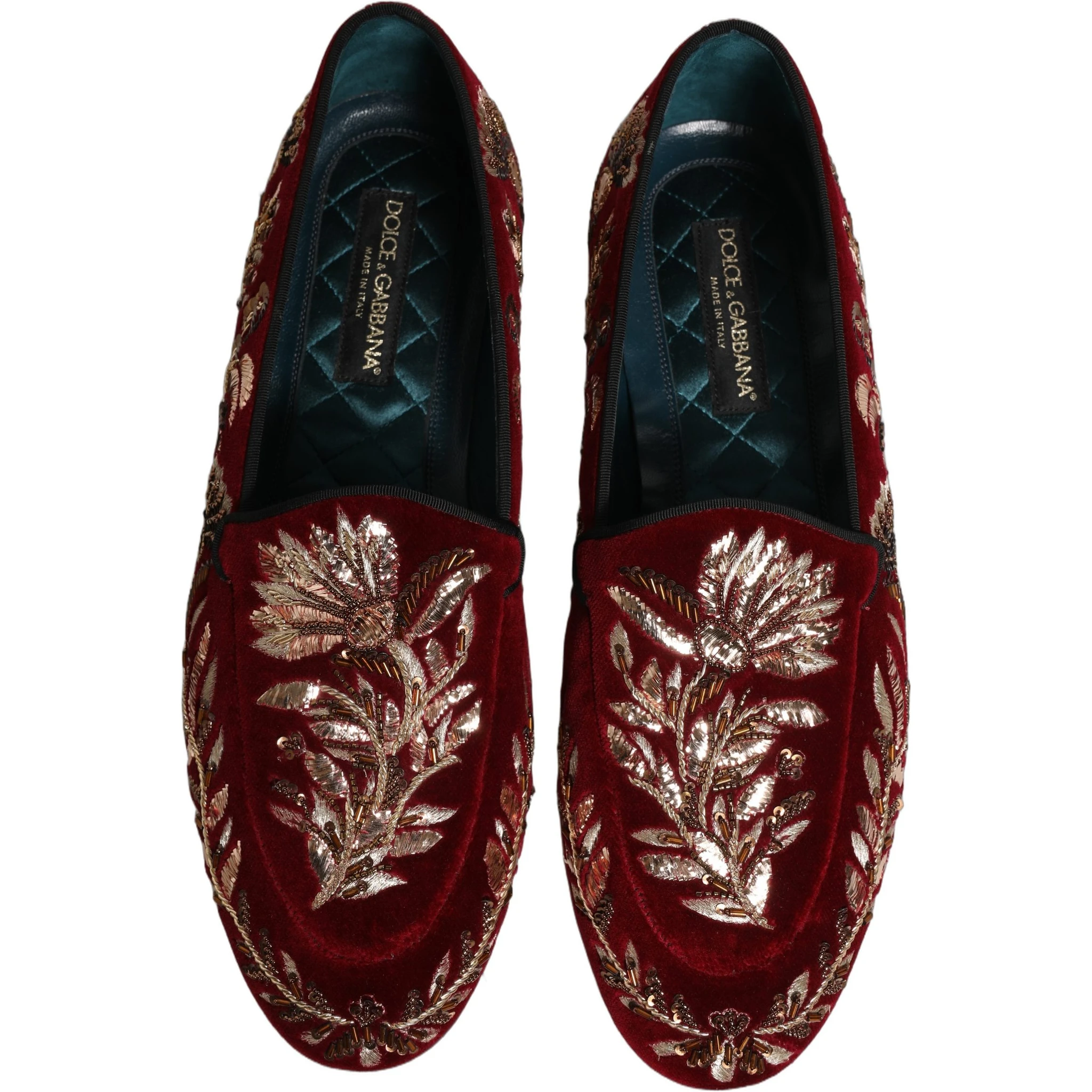 Red Velvet Floral Embroidery Loafers Shoes
