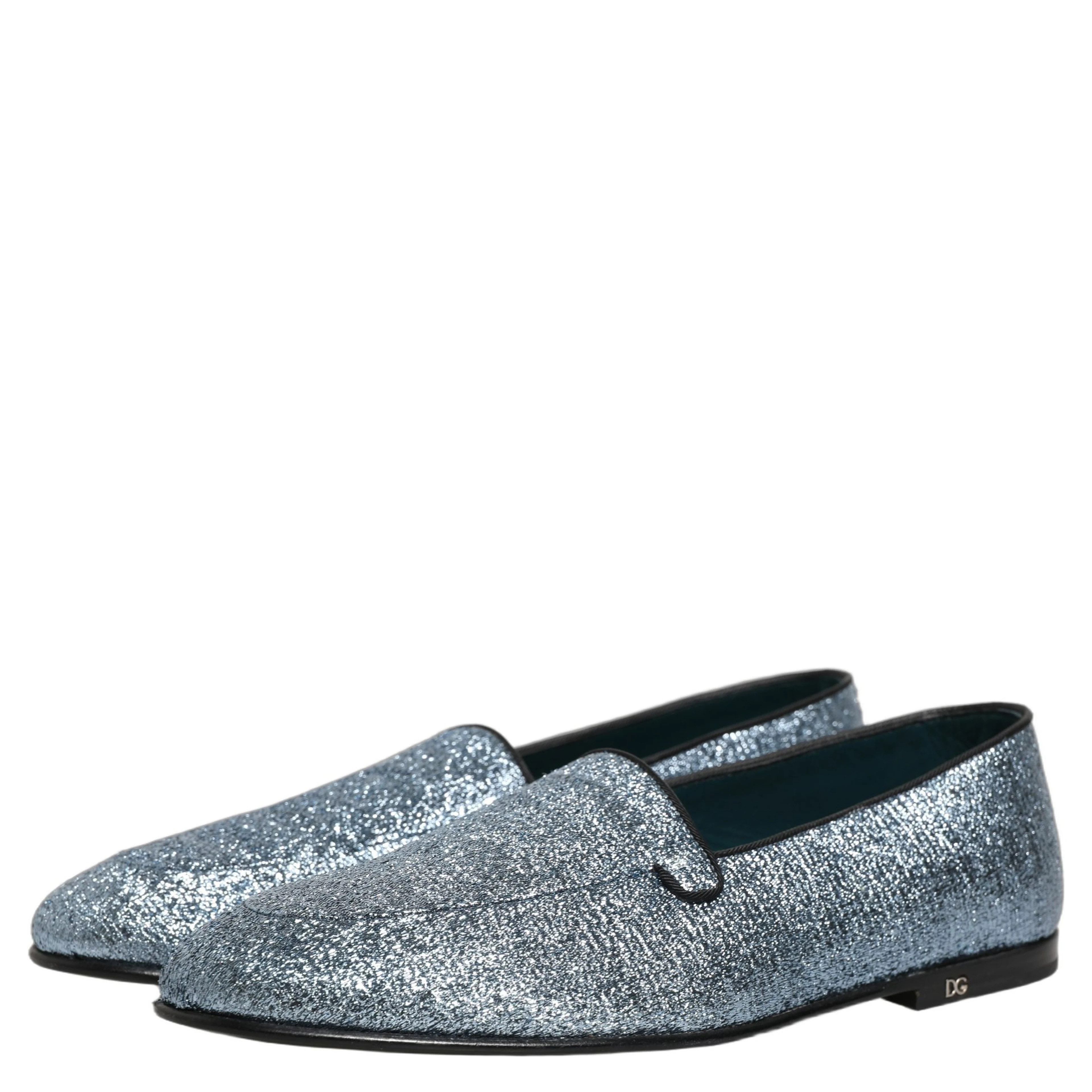 Blue Glitter Lurex DG Logo Dress Loafers Shoes