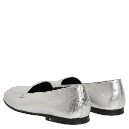 Silver Leather DG Logo Slip On Loafers Shoes