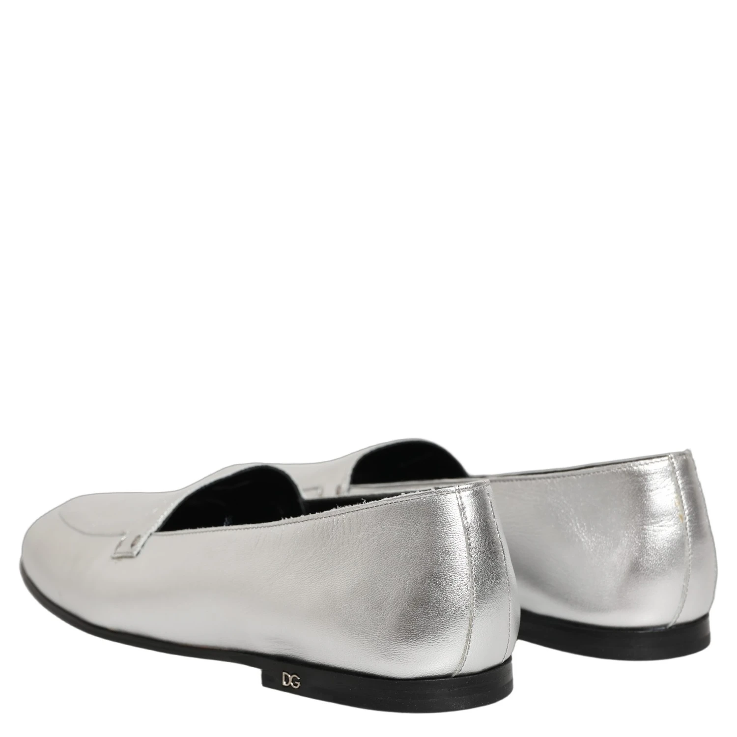 Silver Leather DG Logo Slip On Loafers Shoes