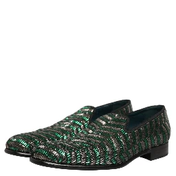 Silver Green Embellished Dress Loafers Shoes