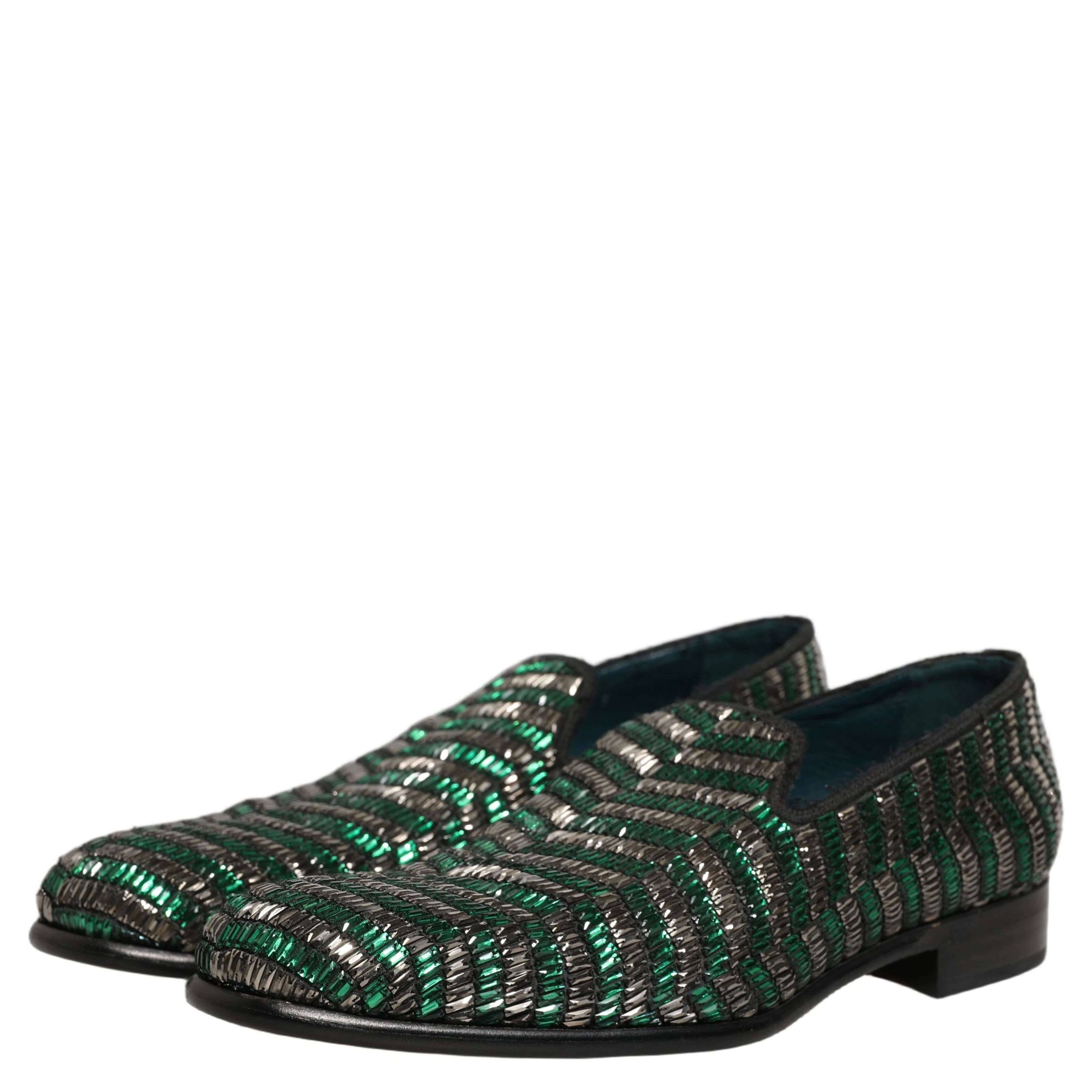 Silver Green Embellished Dress Loafers Shoes