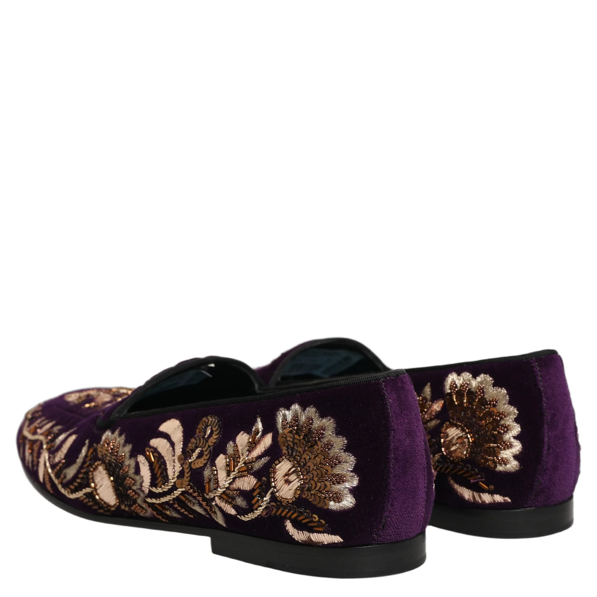 Violet Velvet Floral Embroidery Loafers Shoes