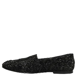 Black Velvet Embroidered Dress Loafers Shoes