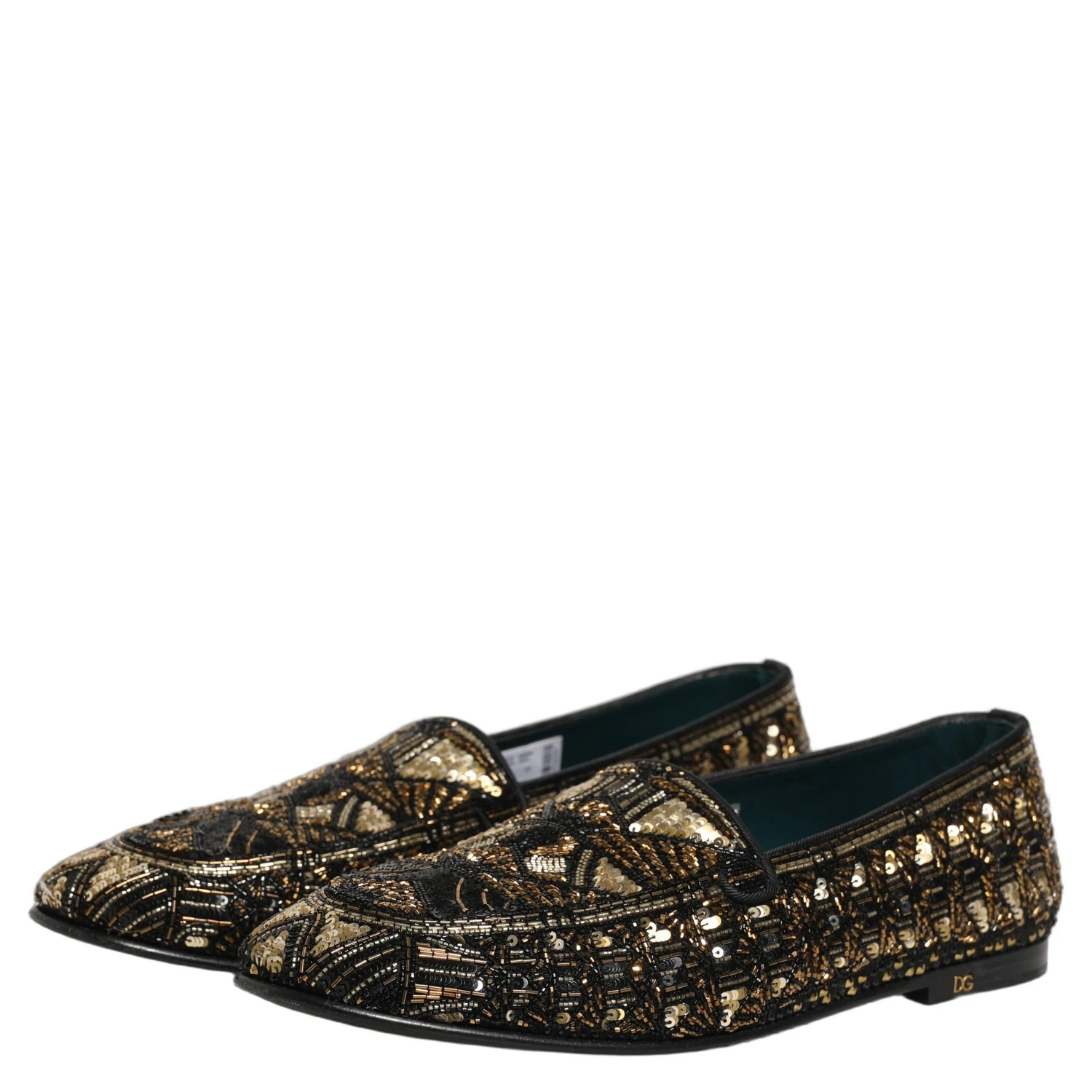 Black Gold Embellished Slip On Loafers Shoes