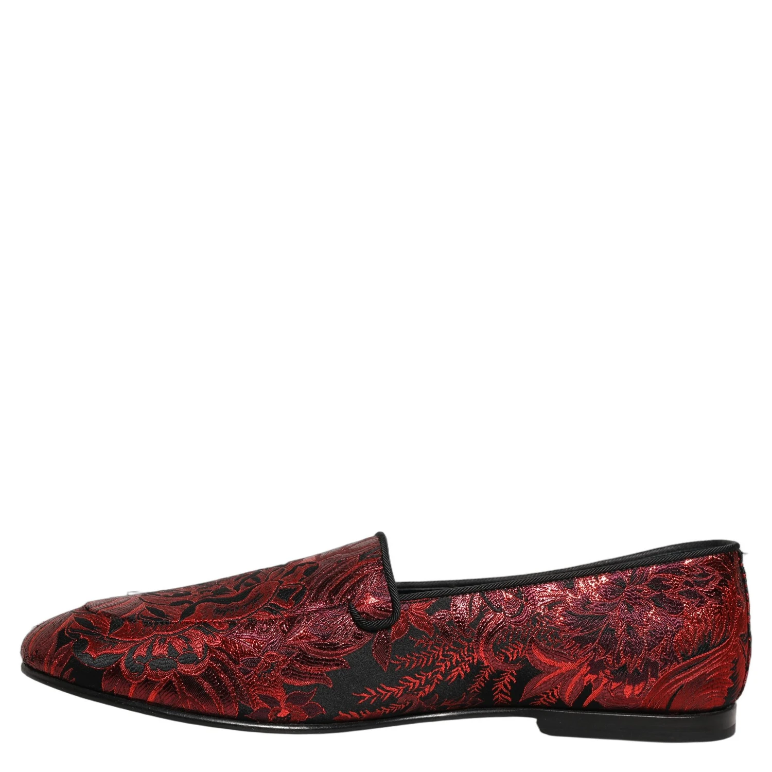 Red Floral Jacquard Slip On Loafers Shoes