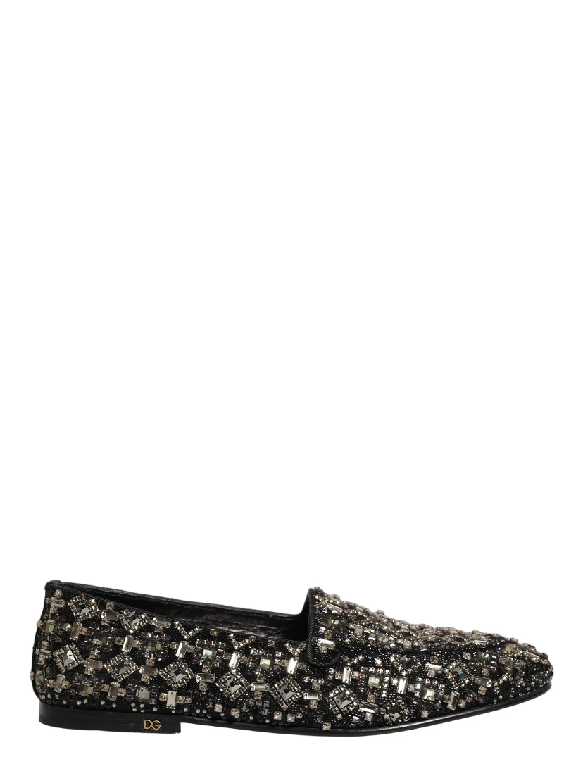 Black Crystal Embellished Dress Loafers Shoes