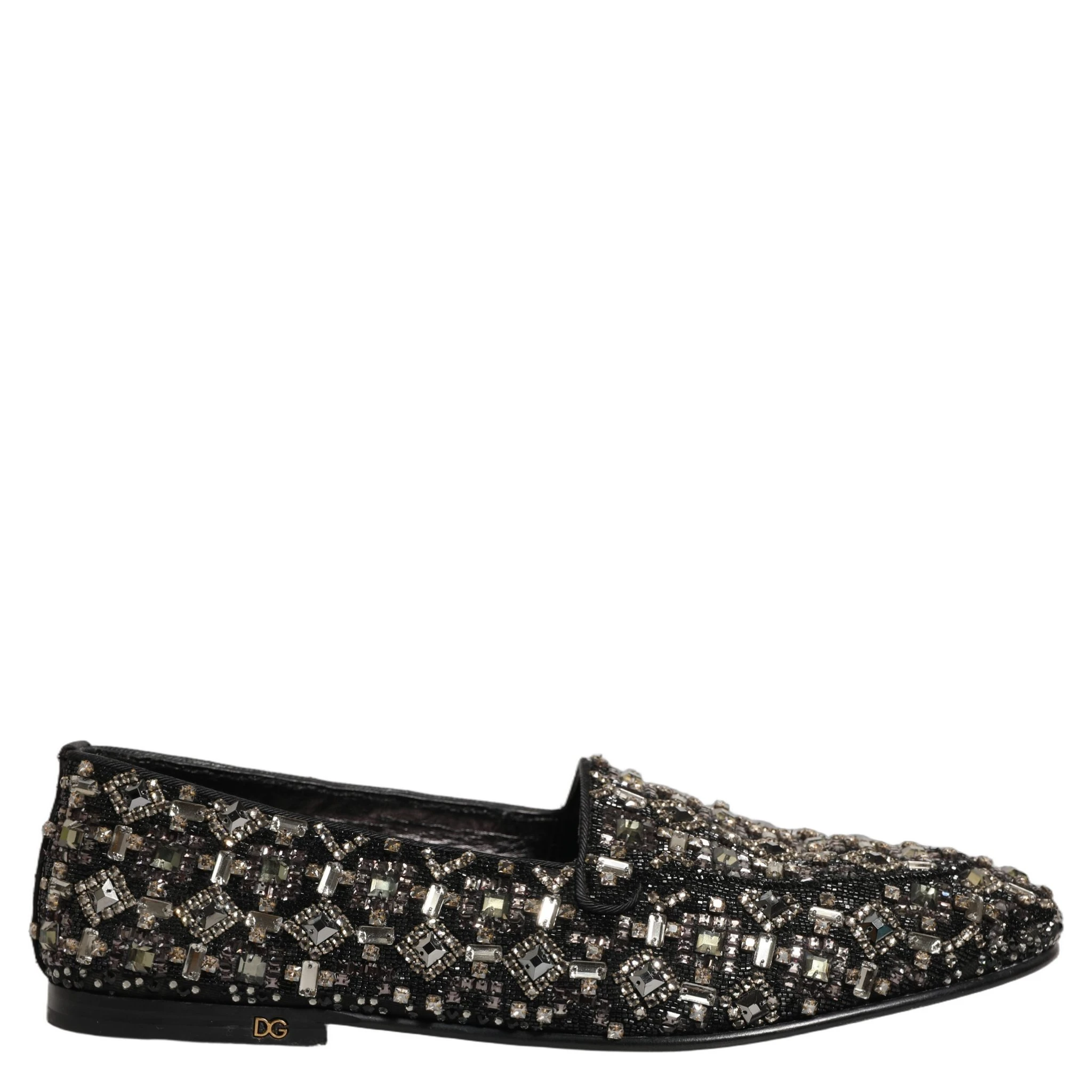 Black Crystal Embellished Dress Loafers Shoes